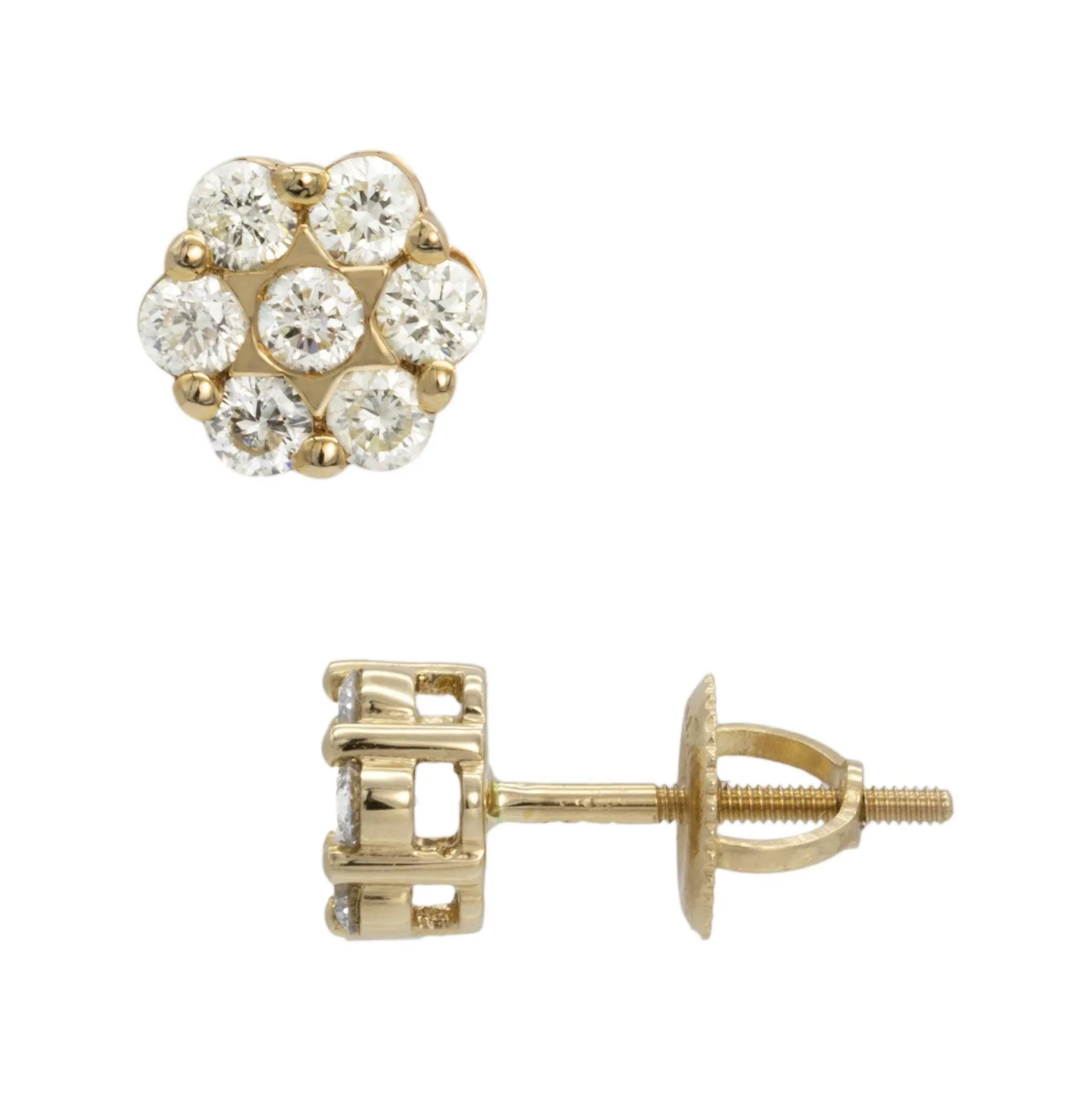 Women's Flower Cluster Diamond Stud Earrings 0.53ct 14K Yellow Gold